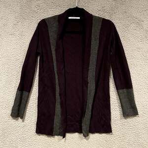 Kokun Cardigan Womens XS Purple Gray Open Front Cashmere Blend Color Block